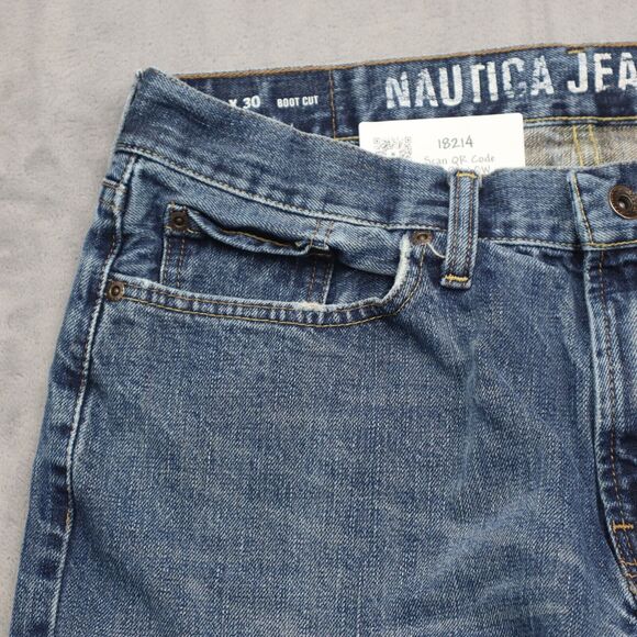 Nautica Jeans Mens 33 Blue Bootcut Mid Rise Cotton Pocket Button Zip Denim Pants - Picture 11 of 16